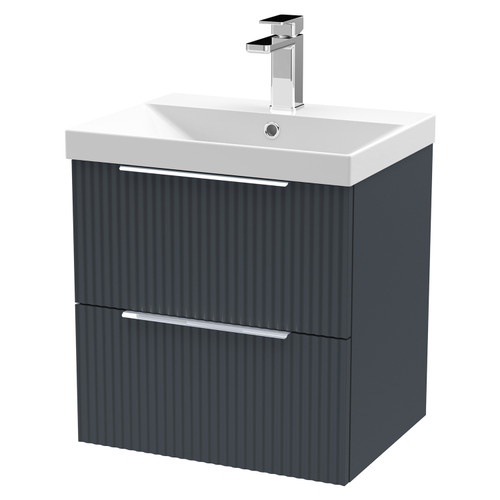 Hudson Reed Fluted Satin Anthracite 500mm Wall Hung 2 Drawer Vanity Unit with 50mm Profile Basin - DFF1492D Main View