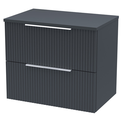 Hudson Reed Fluted Satin Anthracite 600mm Wall Hung 2 Drawer Vanity Unit and Worktop - DFF1493W Main View