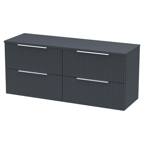 Hudson Reed Fluted Satin Anthracite 1200mm Wall Hung 4 Drawer Vanity Unit and Worktop - DFF1493W2 Main View