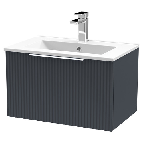 Hudson Reed Fluted Satin Anthracite 600mm Wall Hung Single Drawer Vanity with 18mm Profile Basin - DFF1494B Main View