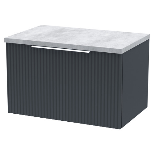Hudson Reed Fluted Satin Anthracite 600mm Wall Hung Single Drawer Vanity Unit with Grey Worktop - DFF1494LBG Main View