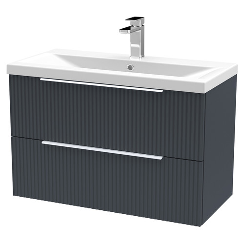 Hudson Reed Fluted Satin Anthracite 800mm Wall Hung 2 Drawer Vanity Unit with 40mm Profile Basin - DFF1495A Main View