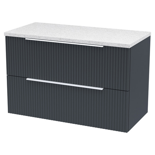 Hudson Reed Fluted Satin Anthracite 800mm Wall Hung 2 Drawer Vanity Unit with Sparkling White Worktop - DFF1495LSW Main View