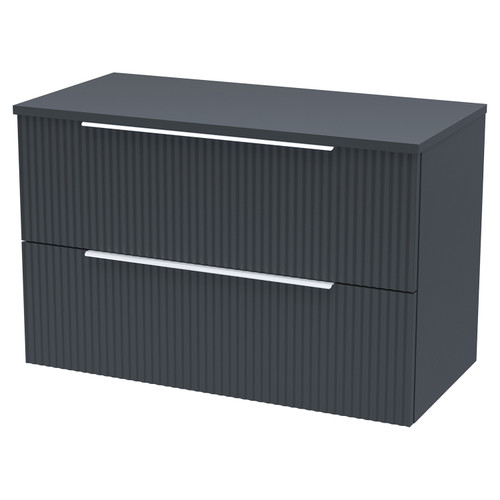 Hudson Reed Fluted Satin Anthracite 800mm Wall Hung 2 Drawer Vanity Unit and Worktop - DFF1495W Main View