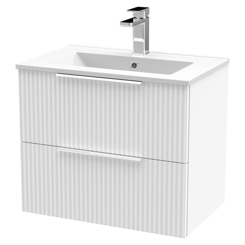 Hudson Reed Fluted Satin White 600mm Wall Hung 2 Drawer Vanity Unit with 18mm Profile Basin - DFF193B Main View