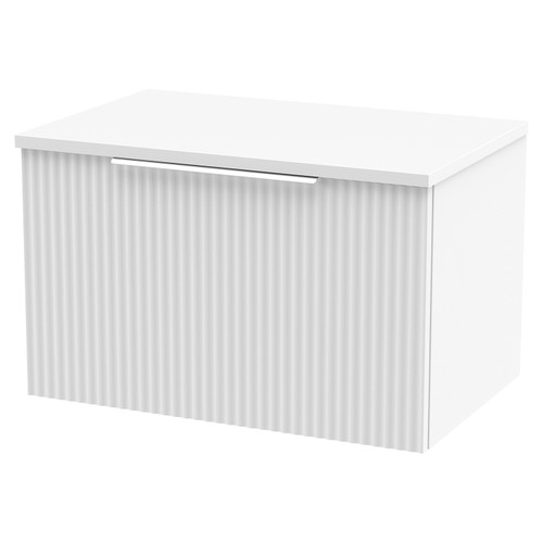 Hudson Reed Fluted Satin White 600mm Wall Hung Single Drawer Vanity Unit and Worktop - DFF194W Main View