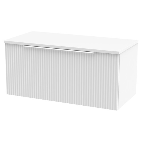 Hudson Reed Fluted Satin White 800mm Wall Hung Single Drawer Vanity Unit and Worktop - DFF196W Main View