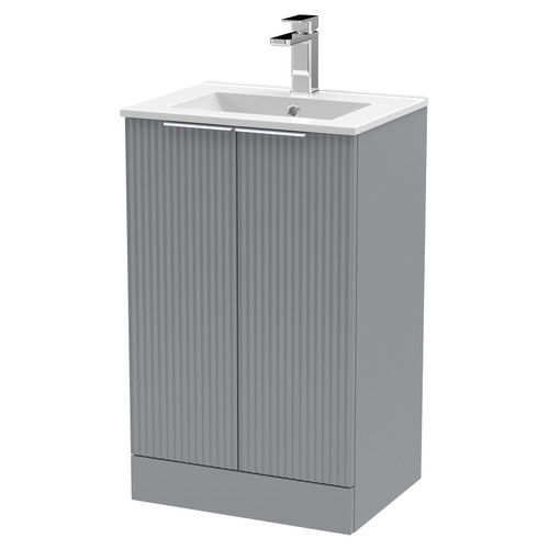 Hudson Reed Fluted Satin Grey 500mm 2 Door Vanity Unit with 18mm Profile Basin - DFF223B Main View