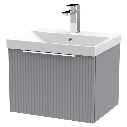 Hudson Reed Fluted Satin Grey 500mm Wall Hung Single Drawer Vanity Unit with 50mm Profile Basin - DFF291D Main View
