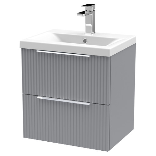Hudson Reed Fluted Satin Grey 500mm Wall Hung 2 Drawer Vanity Unit with 40mm Profile Basin - DFF292A Main View