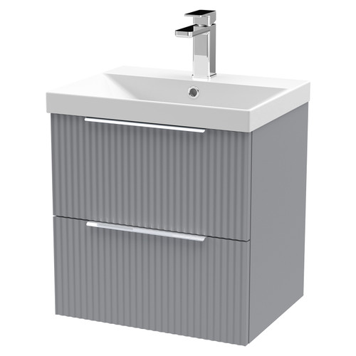 Hudson Reed Fluted Satin Grey 500mm Wall Hung 2 Drawer Vanity Unit with 50mm Profile Basin - DFF292D Main View