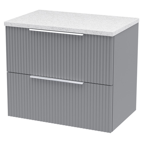 Hudson Reed Fluted Satin Grey 600mm Wall Hung 2 Drawer Vanity Unit with Sparkling White Worktop - DFF293LSW Main View