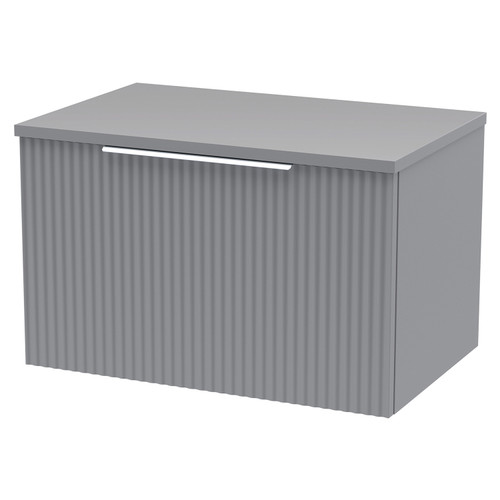 Hudson Reed Fluted Satin Grey 600mm Wall Hung Single Drawer Vanity Unit and Worktop - DFF294W Main View