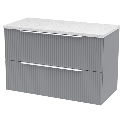 Hudson Reed Fluted Satin Grey 800mm Wall Hung 2 Drawer Vanity Unit with Sparkling White Worktop - DFF295LSW Main View