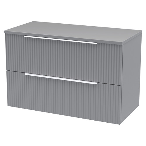 Hudson Reed Fluted Satin Grey 800mm Wall Hung 2 Drawer Vanity Unit and Worktop - DFF295W Main View