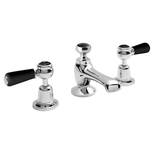 Hudson Reed Topaz Chrome with Black Lever 3 Tap Hole Basin Mixer and Pop-up Waste with Dome Collar - BC407DL Main Image