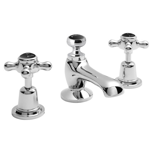 Hudson Reed Topaz Chrome with Black Crosshead 3 Tap Hole Basin Mixer and Pop Up Waste with Dome Collar - BC407DX Main Image
