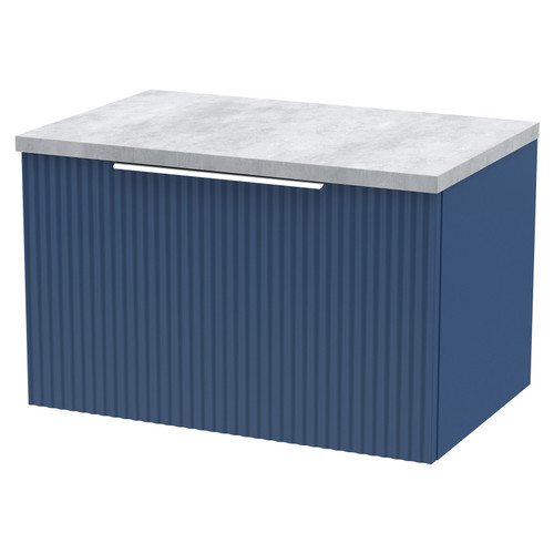 Hudson Reed Fluted Satin Blue 600mm Wall Hung Single Drawer Vanity Unit with Grey Worktop - DFF394LBG Main View