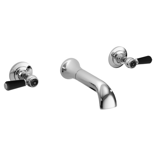 Hudson Reed Topaz Chrome with Black Lever Wall Mounted Bath Spout & Stop Taps with Hex Collar - BC409HL Main Image