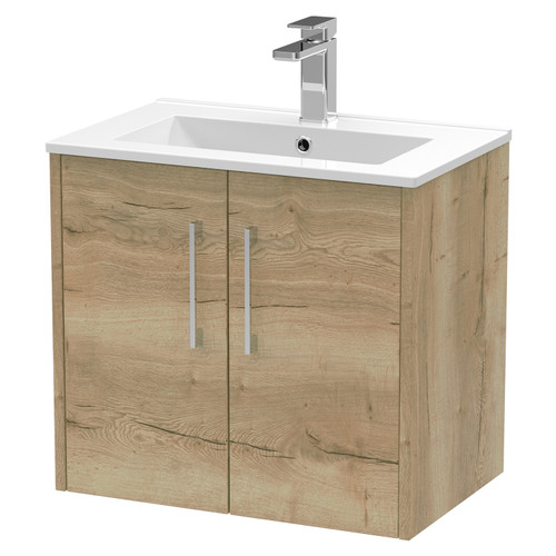 Hudson Reed Juno Autumn Oak 600mm Wall Hung 2 Door Vanity Unit with 18mm Profile Basin - JNU1823B Main View