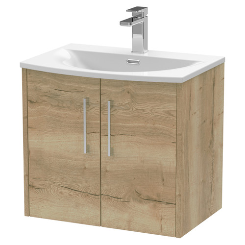 Hudson Reed Juno Autumn Oak 600mm Wall Hung 2 Door Vanity Unit with 30mm Profile Basin - JNU1823G Main View