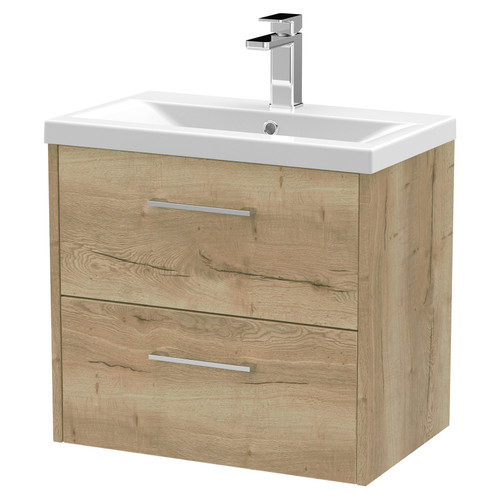 Hudson Reed Juno Autumn Oak 600mm Wall Hung 2 Drawer Vanity Unit with 40mm Profile Basin - JNU1824A Main View