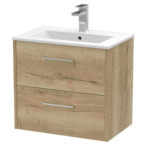 Hudson Reed Juno Autumn Oak 600mm Wall Hung 2 Drawer Vanity Unit with 18mm Profile Basin - JNU1824B Main View