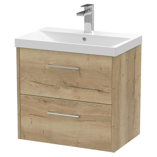 Hudson Reed Juno Autumn Oak 600mm Wall Hung 2 Drawer Vanity Unit with 50mm Profile Basin - JNU1824D Main View