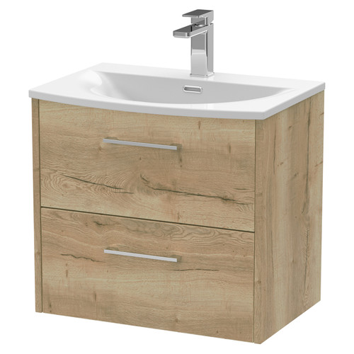 Hudson Reed Juno Autumn Oak 600mm Wall Hung 2 Drawer Vanity Unit with 30mm Profile Basin - JNU1824G Main View