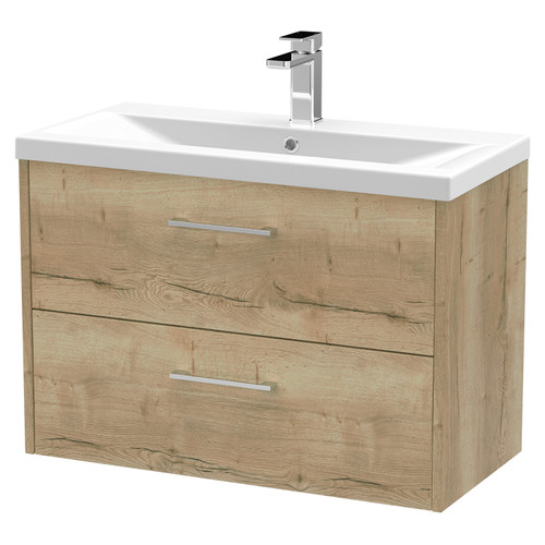 Hudson Reed Juno Autumn Oak 800mm Wall Hung 2 Drawer Vanity Unit with 40mm Profile Basin - JNU1826A Main View