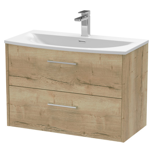 Hudson Reed Juno Autumn Oak 800mm Wall Hung 2 Drawer Vanity Unit with 30mm Profile Basin - JNU1826G Main View