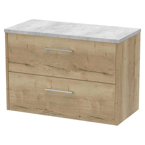 Hudson Reed Juno Autumn Oak 800mm Wall Hung 2 Drawer Vanity Unit with Grey Worktop - JNU1826LBG Main View