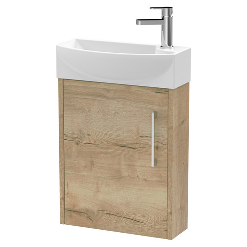 Hudson Reed Juno Autumn Oak 440mm Wall Hung 1 Door Vanity Unit and Left Hand Basin with 1 Tap Hole - JNU1861L Main View