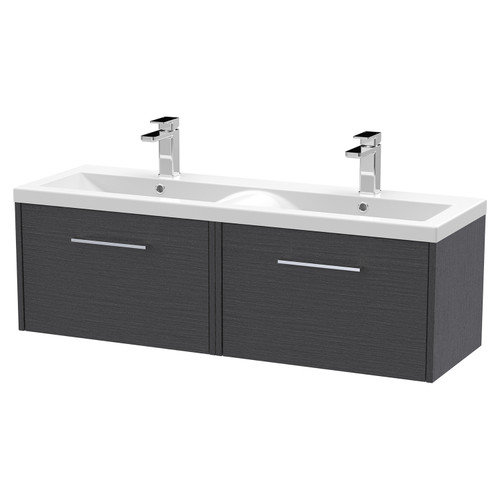 Hudson Reed Juno Graphite Grey 1200mm Wall Hung 2 Drawer Vanity Unit with Double Ceramic Basin - JNU2222F Main View