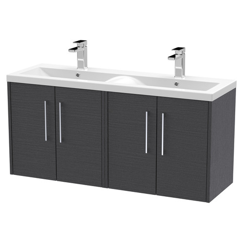 Hudson Reed Juno Graphite Grey 1200mm Wall Hung 4 Door Vanity Unit with Double Ceramic Basin - JNU2223F Main View