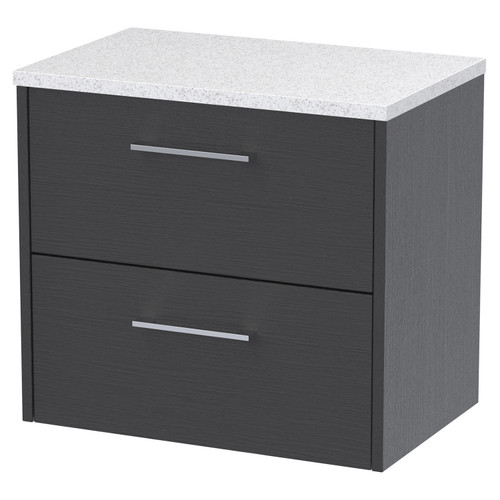 Hudson Reed Juno Graphite Grey 600mm Wall Hung 2 Drawer Vanity Unit with Sparkling White Worktop - JNU2224LSW Main View