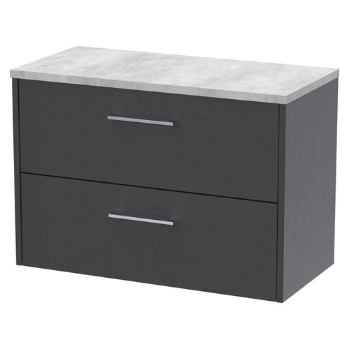 Hudson Reed Juno Graphite Grey 800mm Wall Hung 2 Drawer Vanity Unit with Grey Worktop - JNU2226LBG Main View