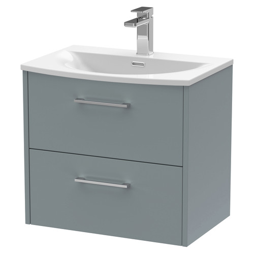 Hudson Reed Juno Coastal Grey 600mm Wall Hung 2 Drawer Vanity Unit with 30mm Profile Basin - JNU2324G Main View