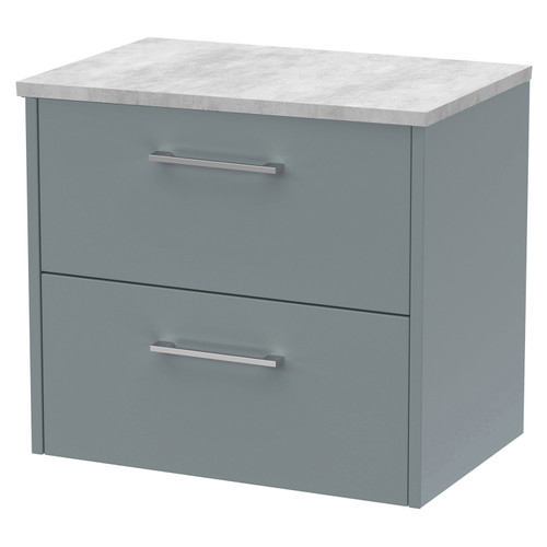 Hudson Reed Juno Coastal Grey 600mm Wall Hung 2 Drawer Vanity Unit with Grey Worktop - JNU2324LBG Main View