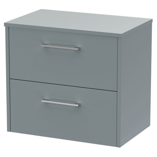 Hudson Reed Juno Coastal Grey 600mm Wall Hung 2 Drawer Vanity Unit and Worktop - JNU2324W Main View