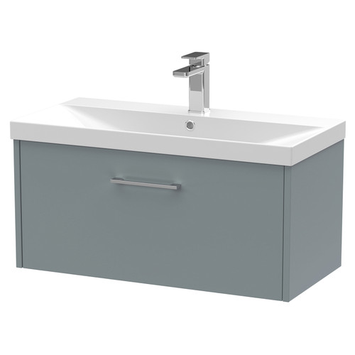 Hudson Reed Juno Coastal Grey 800mm Wall Hung Single Drawer Vanity Unit with 50mm Profile Basin - JNU2325D Main View