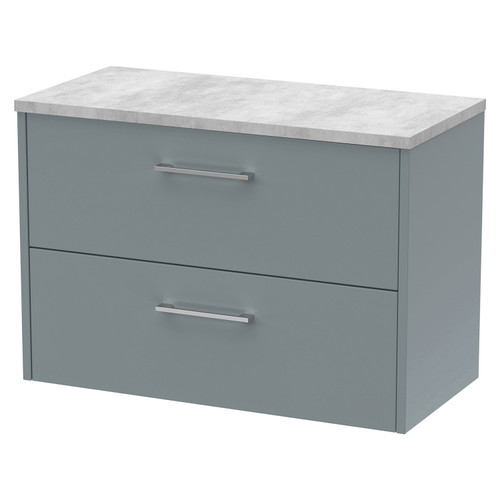 Hudson Reed Juno Coastal Grey 800mm Wall Hung 2 Drawer Vanity Unit with Grey Worktop - JNU2326LBG Main View