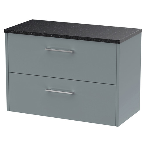 Hudson Reed Juno Coastal Grey 800mm Wall Hung 2 Drawer Vanity Unit with Sparkling Black Worktop - JNU2326LSB Main View