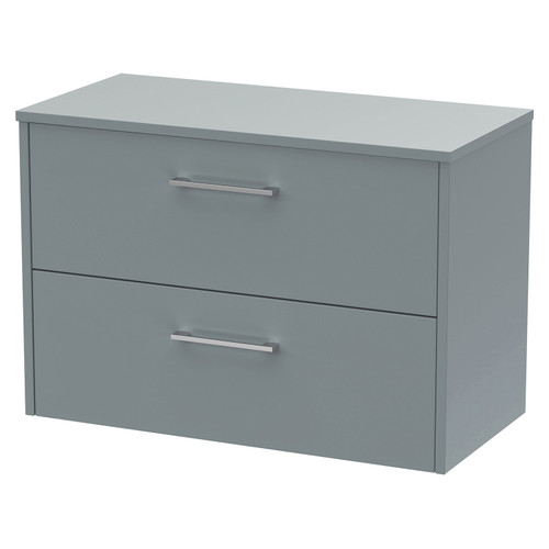 Hudson Reed Juno Coastal Grey 800mm Wall Hung 2 Drawer Vanity Unit and Worktop - JNU2326W Main View