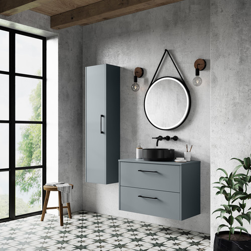 Hudson Reed Juno Coastal Grey 800mm Wall Hung 2 Drawer Vanity Unit and Worktop - JNU2326W Roomset