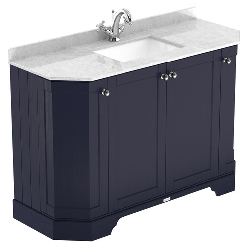 Old London Twilight Blue 1200mm Angled 4 Door Vanity Unit with White Marble Top and Basin with 1 Tap Hole - LOF361 Main View