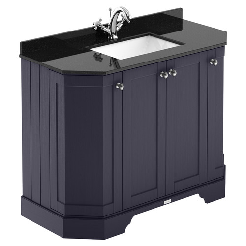 Old London Twilight Blue 1000mm Angled 4 Door Vanity Unit with Black Marble Top and Basin with 1 Tap Hole - LOF382 Main View