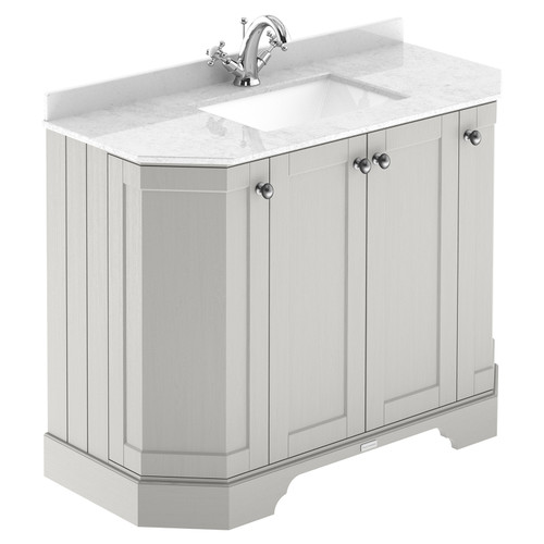 Old London Timeless Sand 1000mm Angled 4 Door Vanity Unit with White Marble Top and Basin with 1 Tap Hole - LOF483 Main View