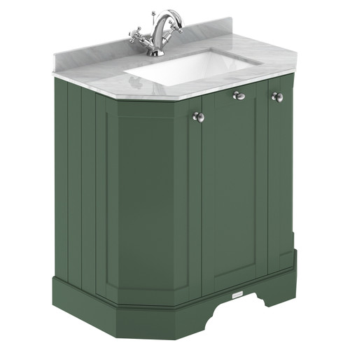 Old London Hunter Green 750mm Angled 3 Door Vanity Unit with Grey Marble Top and Basin with 1 Tap Hole - LOF816 Main View