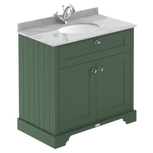 Old London Hunter Green 800mm 2 Door Vanity Unit with Grey Marble Top and Basin with 1 Tap Hole - LOF829 Main View